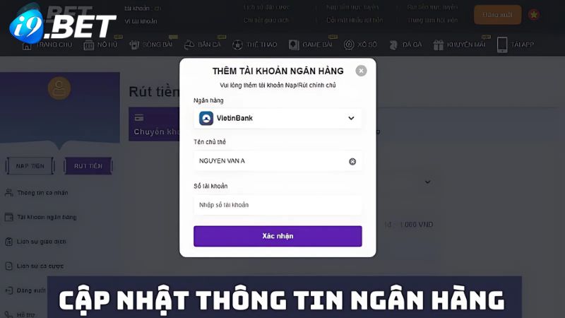 Cập nhật thông tin ngân hàng khi rút tiền về tài khoản 