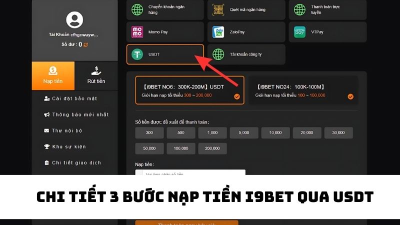 Nạp tiền qua phương thức USDT qua 3 bước